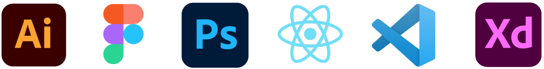 Icons for Adobe Illustrator, Figma, Adobe Photoshop, ReactJS, and VS Code
